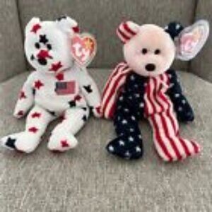 RARE Ty Patriotic USA Beanie Babies includes "Glory & Spangle"